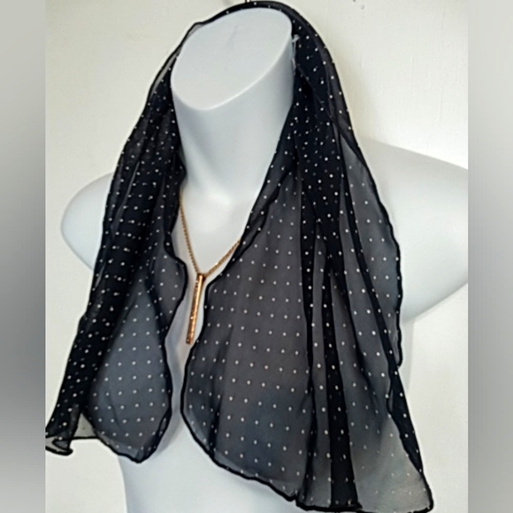 🛍️ BUNDLE ONLY 🛍️ LADIES NAVY BLUE AND WHITE POLKA DOT SHEER SCARF - Picture 1 of 5